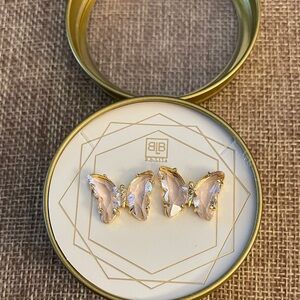 BB Lila Gold and Pink Stud Butterfly Earrings